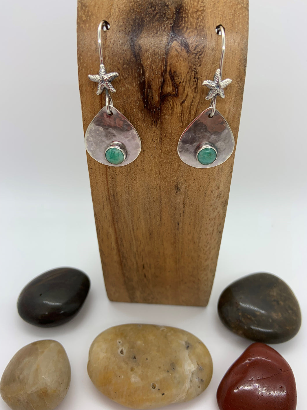 Brazilian Amazonite hammered sterling silver earrings
