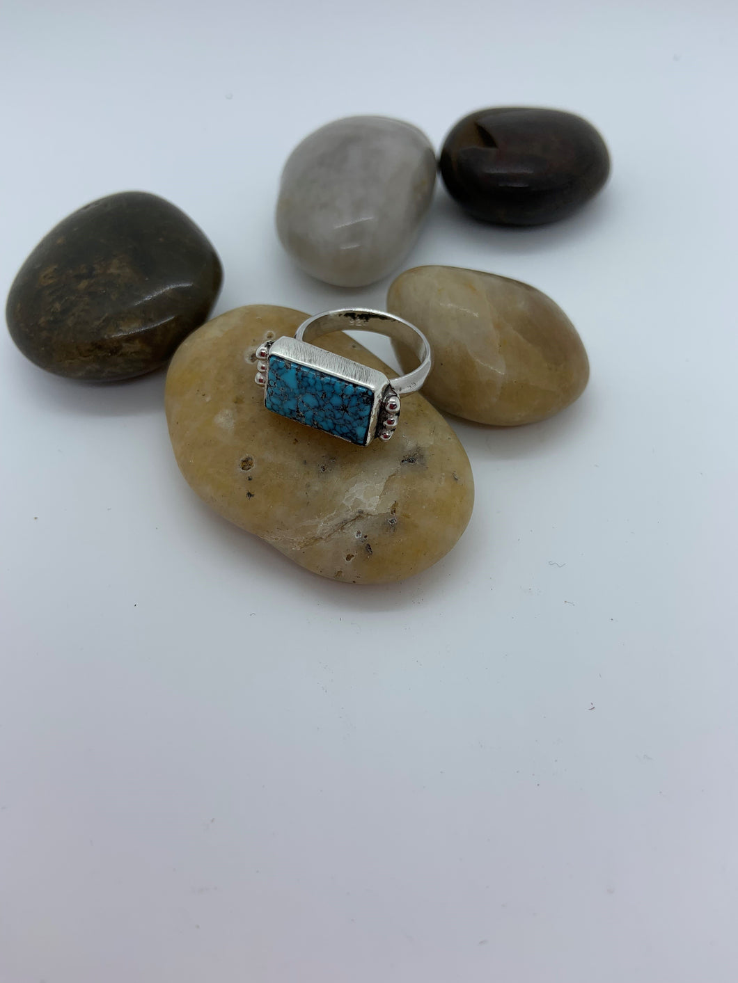 Natural Mountain turquoise and sterling silver ring