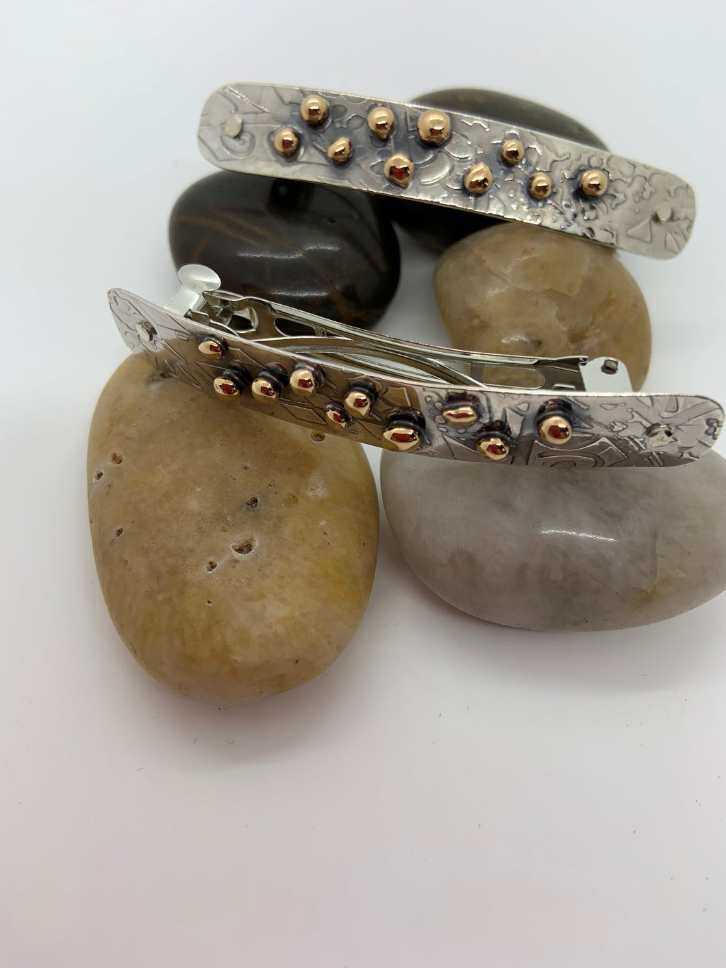 Sterling silver barrettes with bronze accent beads