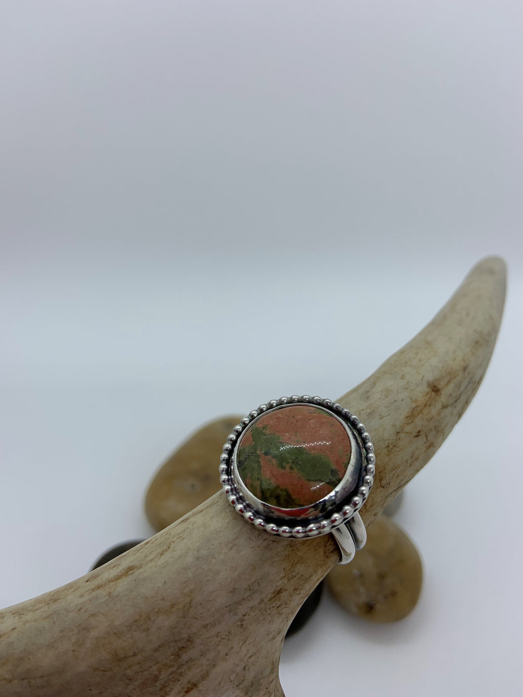 Unakite sterling silver ring.