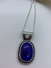 Load image into Gallery viewer, Lapis and sterling silver pendant with Mother of Pearl accent stone on an Italian sterling silver box chain
