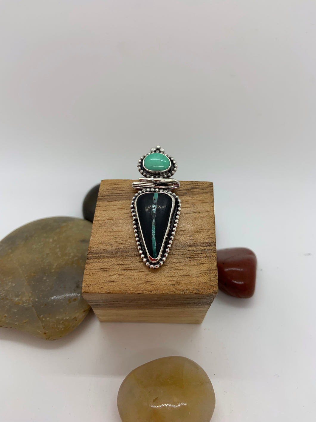 Sterling Silver Black Buffalo and Variscite Pendant