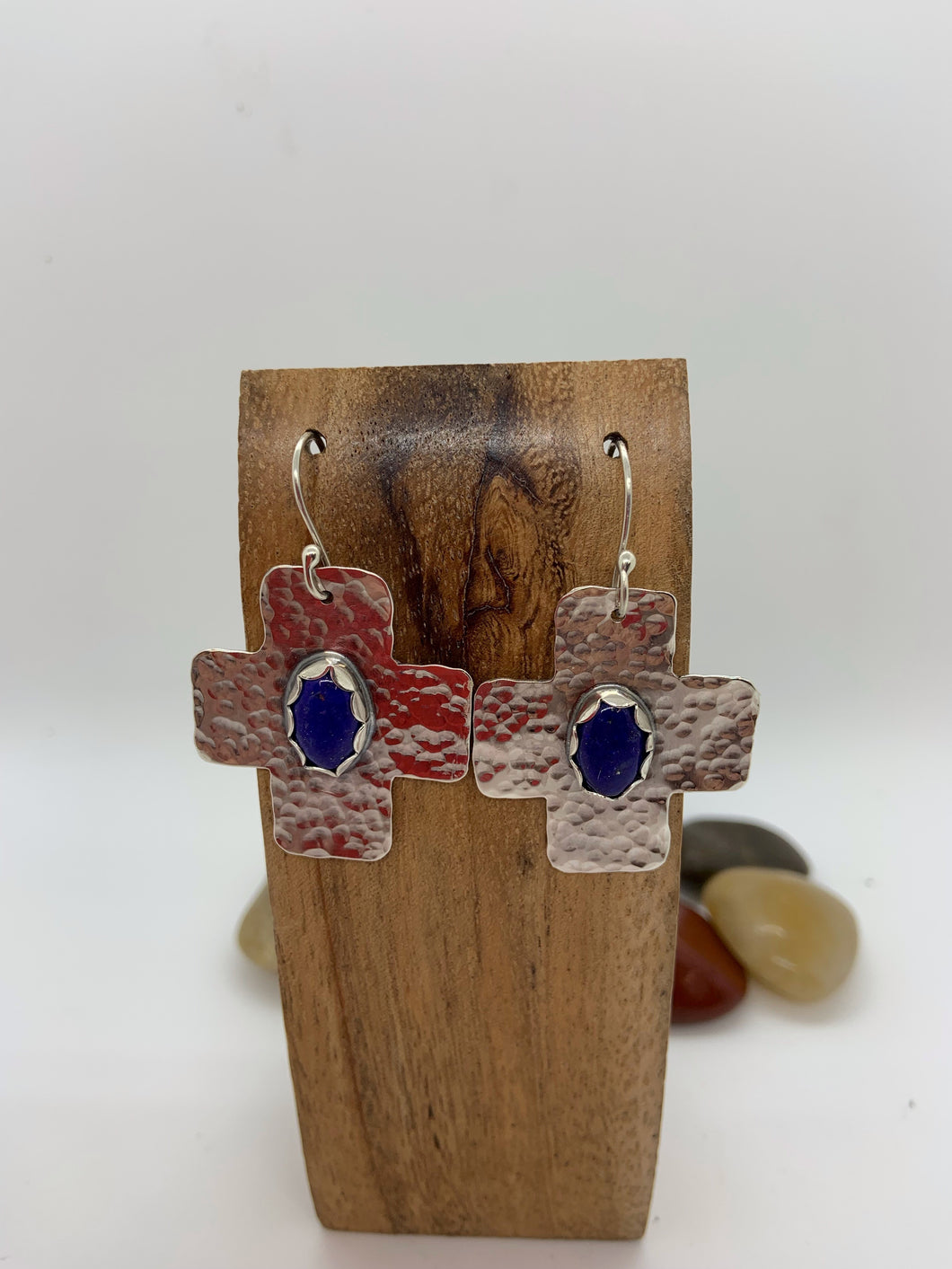 Sterling lapis cross earrings