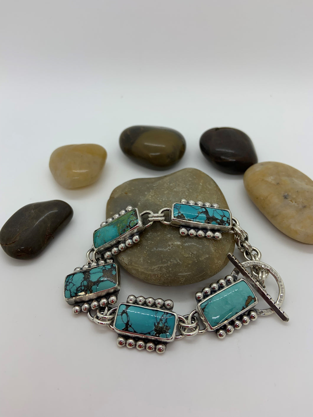 Sterling silver and Treasure Mountain turquoise bracelet.